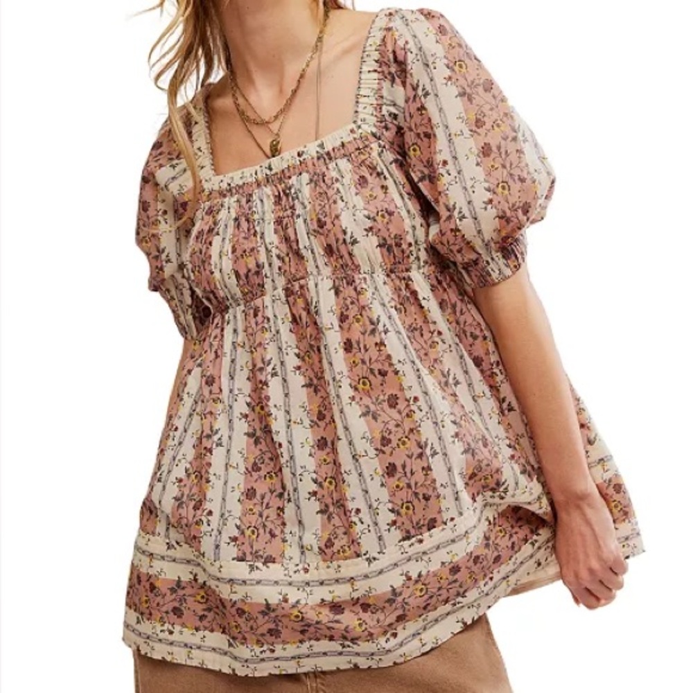 Free People Women's Size Small Boho Vintage Lover Babydoll Top‎ Floral Blouse